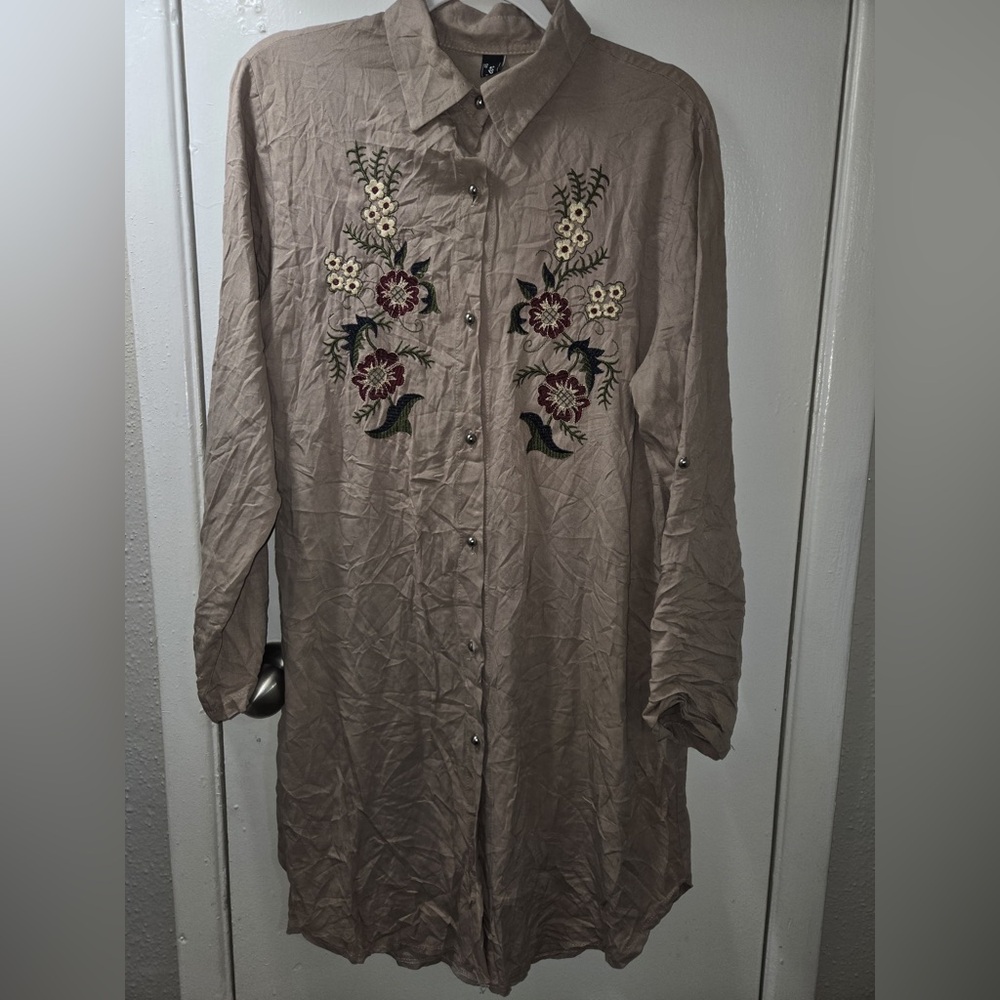 Embroidered Floral Button-Up Shirt